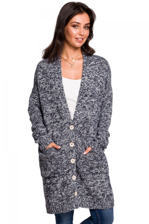 Dłuższy melanżowy sweter kardigan duże guziki S/M