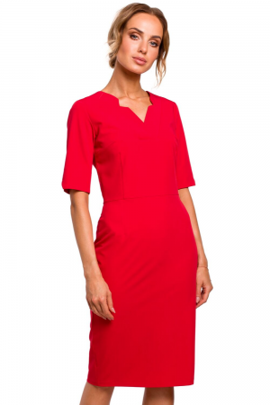 Sukienka elegancka ołówkowa dopasowana z podwyższoną talią czerwona XXL