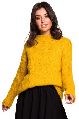 Sweter damski wełniany luźny fason ciepły puszysty żółty L/XL