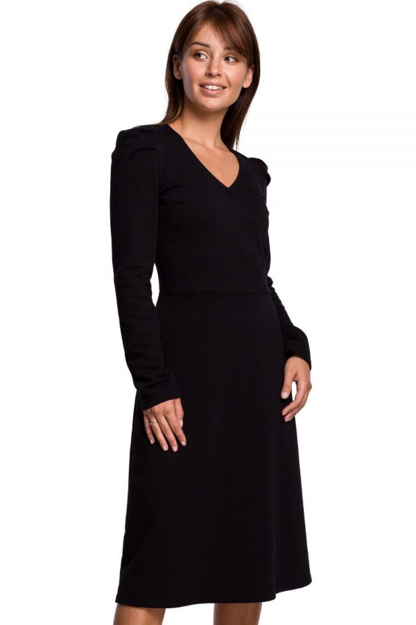 Bawełniana sukienka midi z bufiastymi rękawami i dekoltem V czarna L