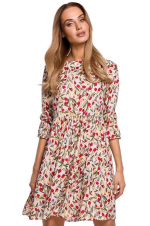 Sukienka boho rozkloszowana mini z wiskozy w kwiaty XXL