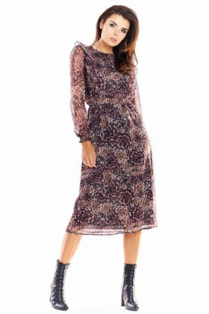 Wyjątkowa sukienka midi z włoskiego szyfonu z printem S