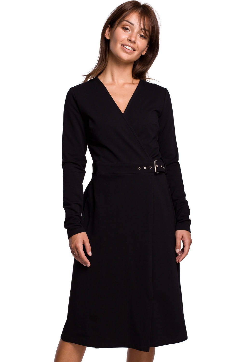 Kopertowa sukienka dzianinowa midi ciepła bawełniana czarna M - AllureStore