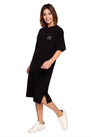 Swobodna shirtowa sukienka midi z krótkim rękawem czarna L