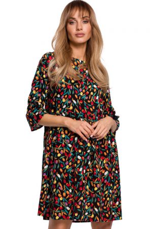 Sukienka boho rozkloszowana mini z wiskozy w kwiaty XXL