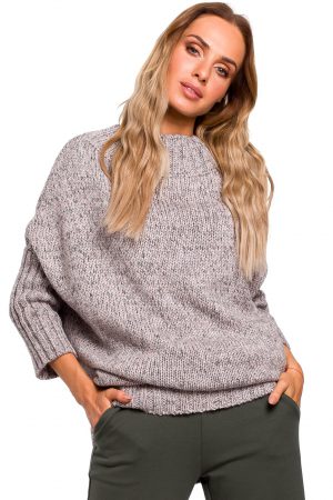 Sweter damski oversize z wełną melanżowy szary L/XL