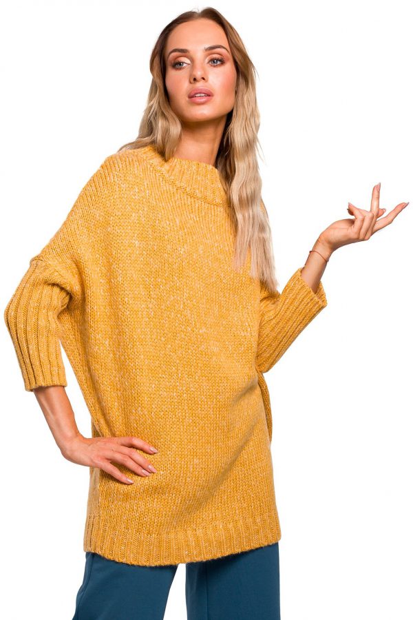 Sweter damski oversize z wełną melanżowy żólty S/M