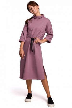 Ciepła sukienka oversize z golfem fioletowa bawełniana dzianina XXL/3XL
