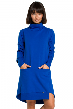 Trapezowa sukienka dresowa z golfem i długim rękawem niebieskim XL