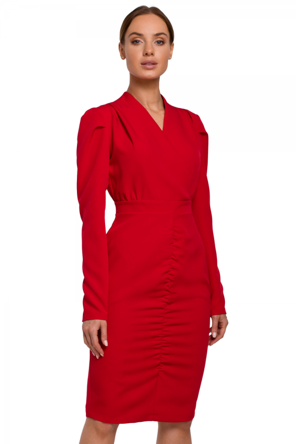 Sukienka elegancka kopertowa sukienka midi z marszczeniami czerwona XXL