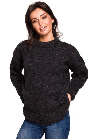 Sweter damski wełniany luźny fason ciepły puszysty czarny L/XL