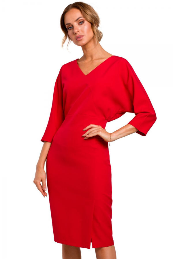 Sukienka elegancka ołówkowa zbluzowana góra i dekolt V czerwona M