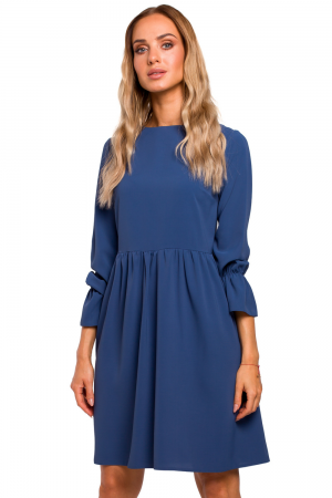 Sukienka oversize elegancka rozkloszowana z falbaną niebieska XL