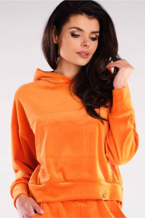 Pomarańczowa welurowa damska bluza kangurka L/XL
