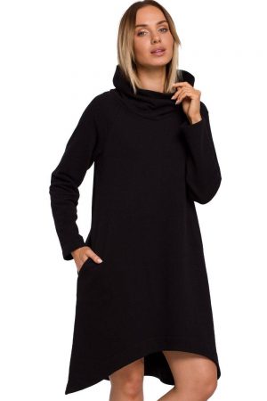 Sukienka trapezowa midi asymetryczna dzianinowa z bawełny czarna S