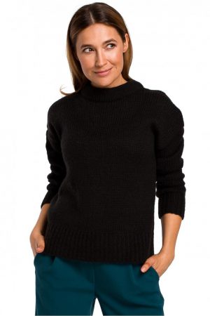 Sweter damski wełniany ciepły krótki z okrągłym dekoltem czarny L/XL
