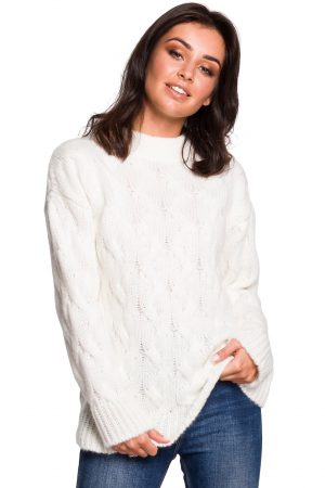 Sweter damski wełniany luźny fason ciepły puszysty beżowy L/XL