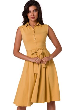 Sukienka rozkloszowana bawełniana z kołnierzykiem żółta XL