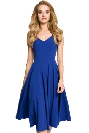 Sukienka wieczorowa rozkloszowana z dekoltem V niebieska M