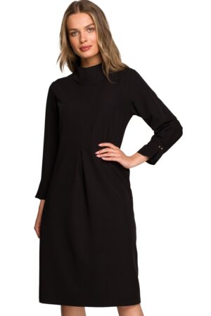 Sukienka elegancka pudełkowa z dekoracyjnymi zaszewkami czarna XL