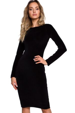 Sukienka welurowa ołówkowa dopasowana z długim rękawem czarna M