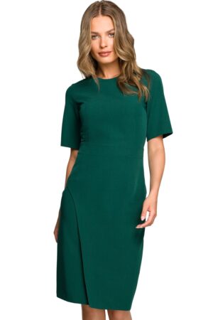 Elegancka sukienka ołówkowa z dołem na zakładkę klasyczna zielona M