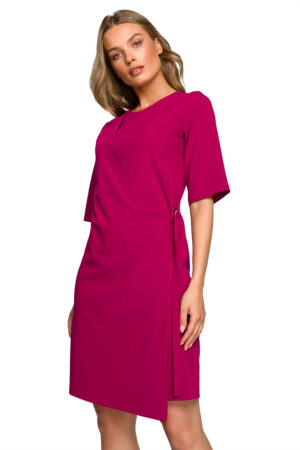 Sukienka elegancka z podwójnym przodem z klamrą klasyczna fioletowa XL