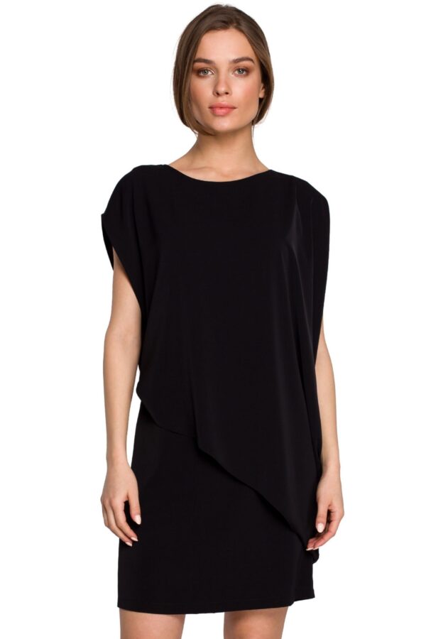 Elegancka sukienka mini z asymetryczną falbaną drapowana czarna XXL