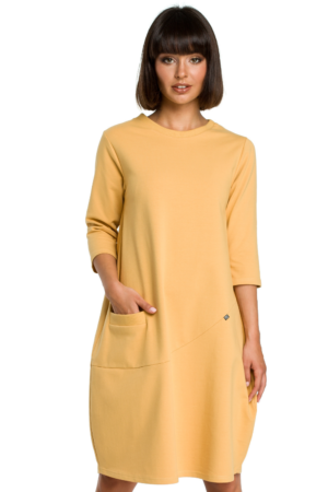 Sukienka dresowa bombka oversize z kieszonką z przodu żółta XXL