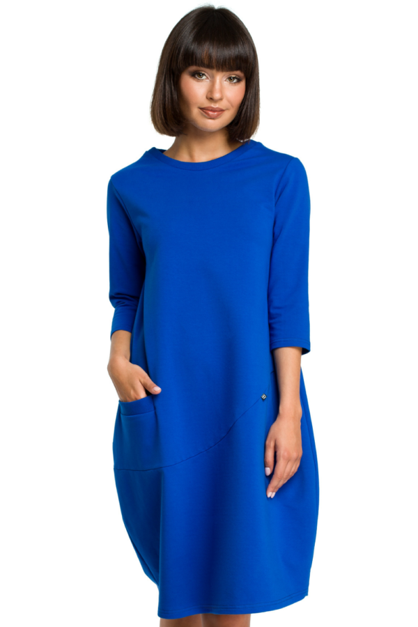 Sukienka dresowa bombka oversize z kieszonką z przodu niebieska L