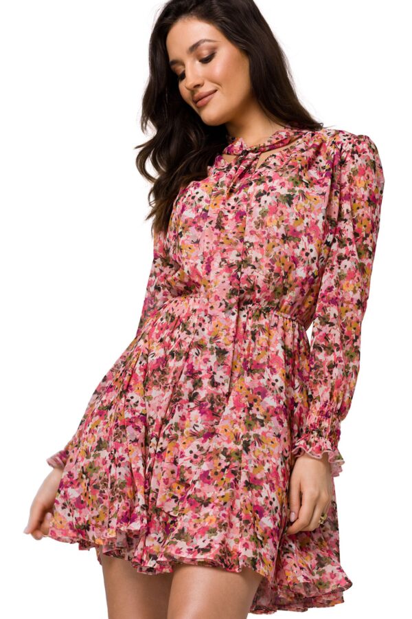 Sukienka szyfonowa rozkloszowana w kwiaty różana M