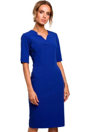 Sukienka elegancka ołówkowa dopasowana z podwyższoną talią niebieska M