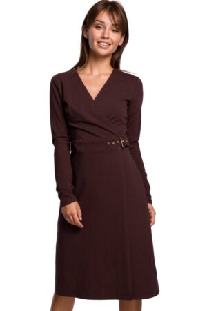 Kopertowa sukienka dzianinowa midi ciepła bawełniana brązowa XL