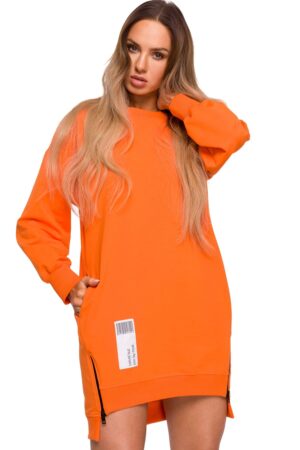 Sukienka bluza oversize asymetryczna bawełniana z zamkami pomarańczowa S