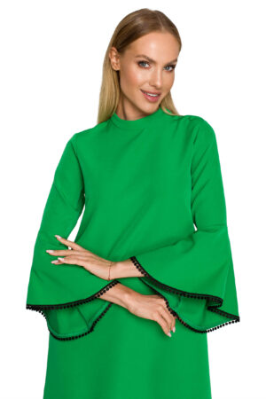 Elegancka sukienka trapezowa z bufiastymi rękawami z falbanami zielona XXL