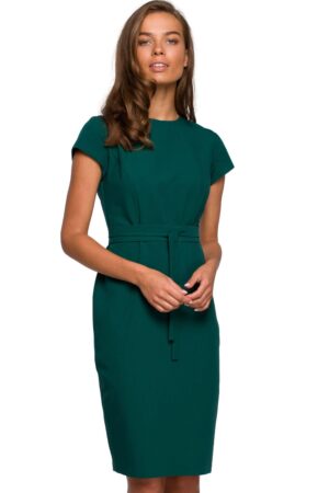 Elegancka sukienka ołówkowa z modelującymi przeszyciami zielona XL