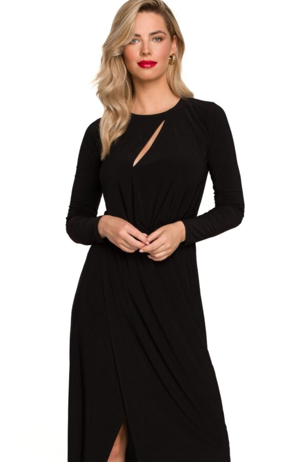 Długa sukienka z rozcięciem elegancka wieczorowa czarna XL