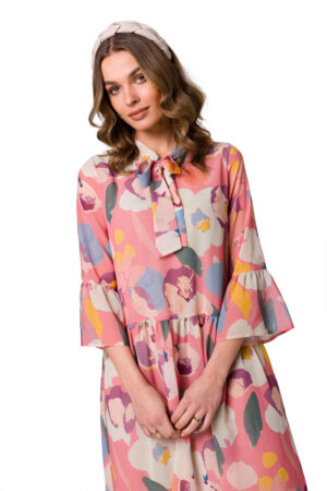 Sukienka rozkloszowana szyfonowa z dekoltem V pastelowa XL