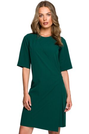 Sukienka elegancka z podwójnym przodem z klamrą klasyczna zielona XXL