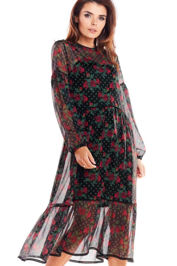 Długa sukienka z włoskiego szyfonu z modnym printem L/XL