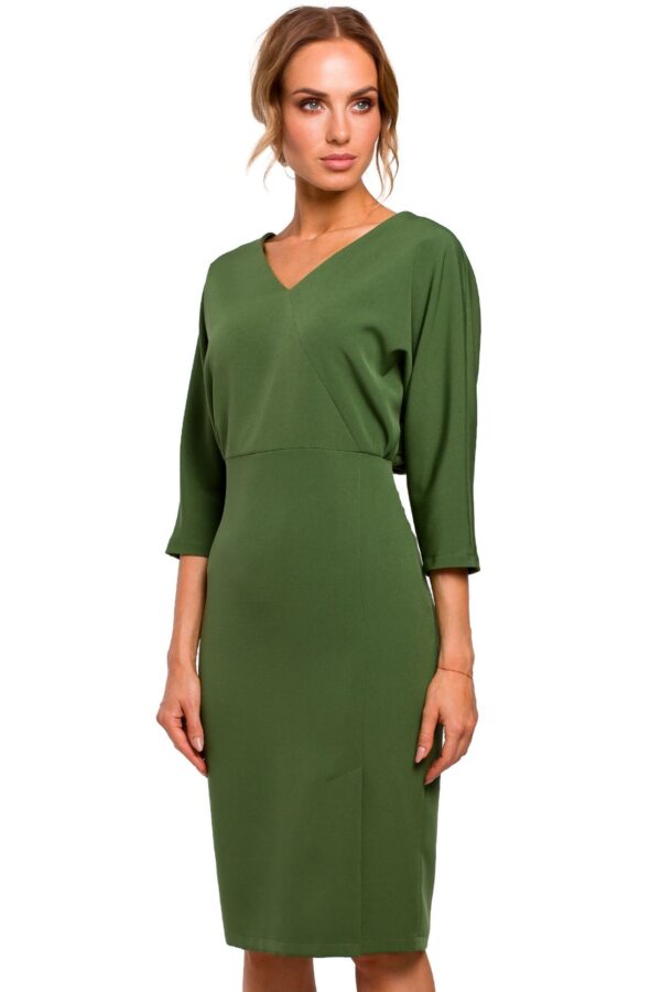 Sukienka elegancka ołówkowa zbluzowana góra i dekolt V zielona XL