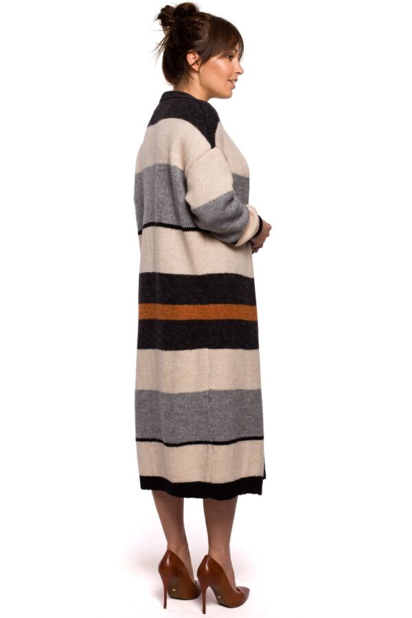 Długi sweter z w paski kolorowy kardigan z wełną bez zapięcia L/XL