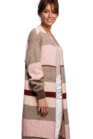 Długi sweter z w paski kolorowy kardigan z wełną bez zapięcia S/M