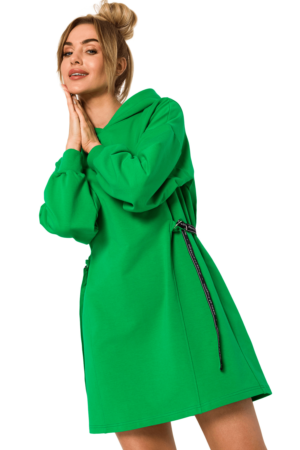 Sukienka bawełniana trapezowa jak bluza z kapturem zielona L