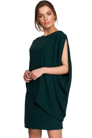 Elegancka sukienka mini z asymetryczną falbaną drapowana zielona XL