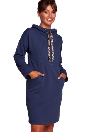 Sukienka bluza z kapturem i kieszeniami bawełniana niebieska XL