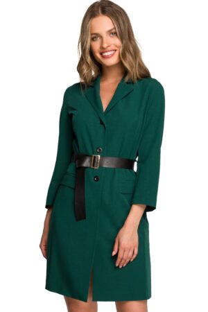 Elegancka sukienka żakietowa z kołnierzem zielona marynarka z paskiem XXL