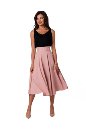 Rozkloszowana spódnica z wysokim stanem i kieszeniami różowa XL