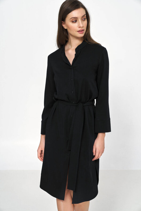 Sukienka koszulowa szmizerka z paskiem czarna wiskoza 44